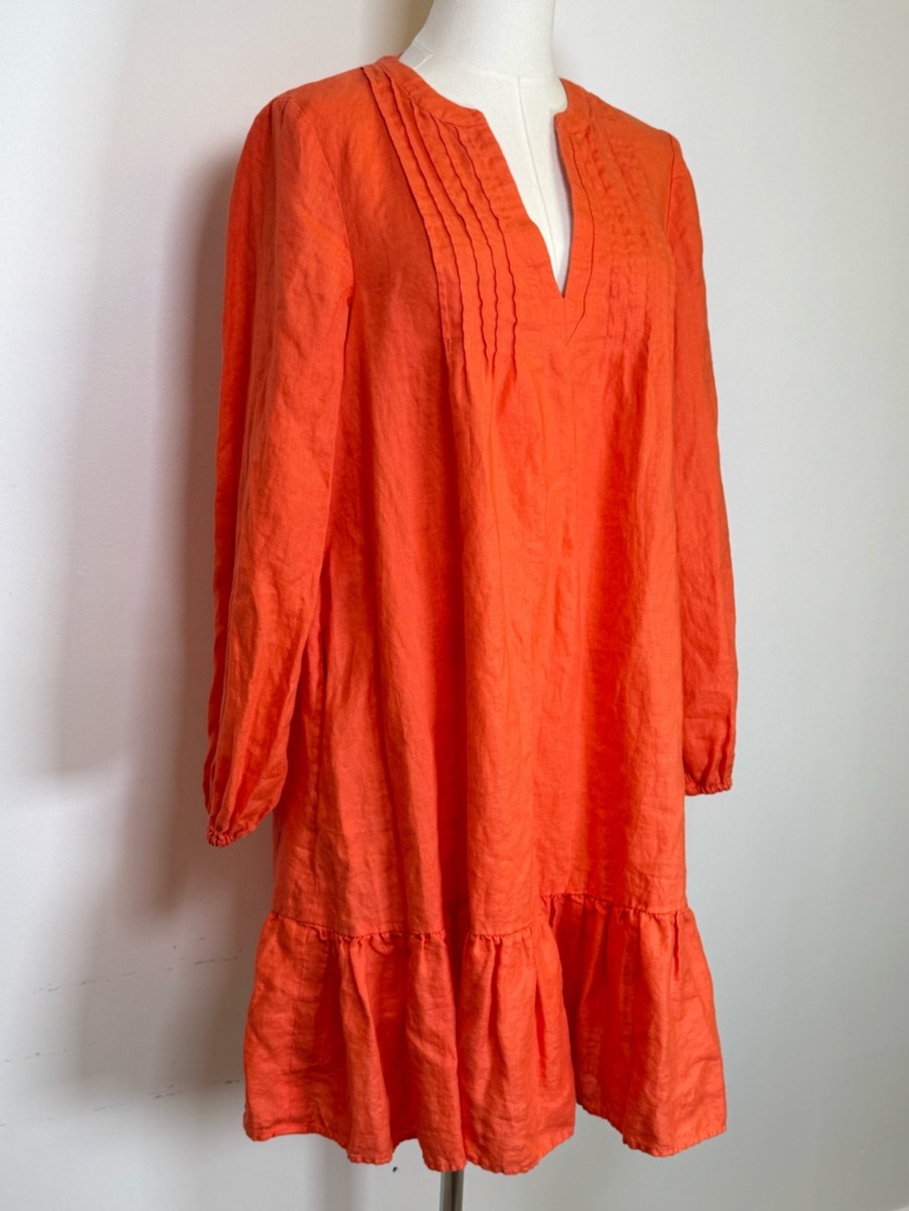 Boden Long-Sleeve Pintuck Tiered Linen Dress Ruffle Hem Pockets Women’s Size 4L - Picture 9 of 11